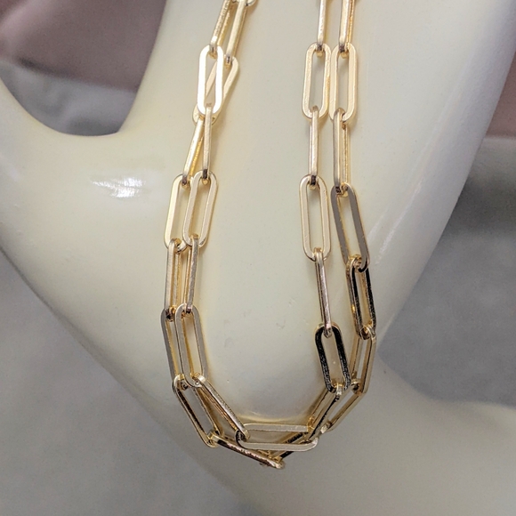 Necklace Chain Real 14K Gold Filled Paper Clip Chain 22" Trendy Will not Tarnish - Picture 4 of 11